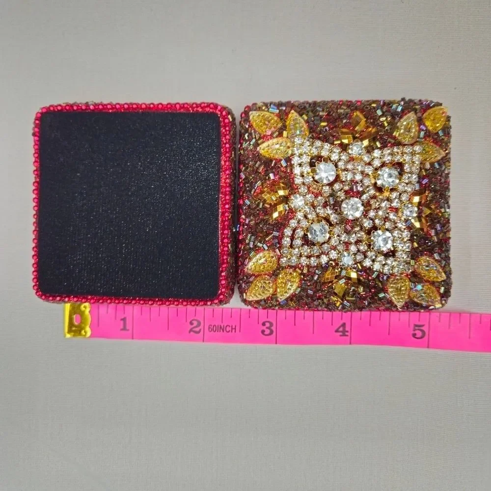 Vintage Artisan Handmade Rhinestone & Bead Trinket Box 80s-90s Made In India EUC
